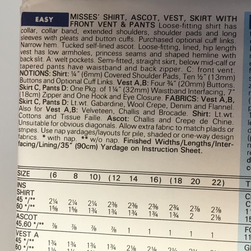 Butterick Sewing Pattern 6410 Essence Collection Shirt Ascot Vest Skirt Pants UC - Picture 5 of 13