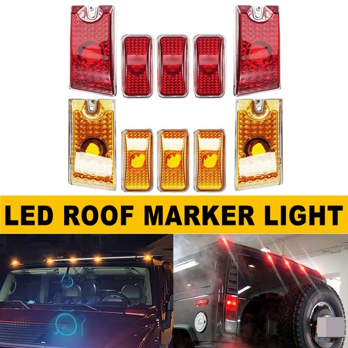 10X Amber + Red Lens LED Cab Marker Roof Running Top Lights For 03-09 Hummer H2 - Picture 1 of 11
