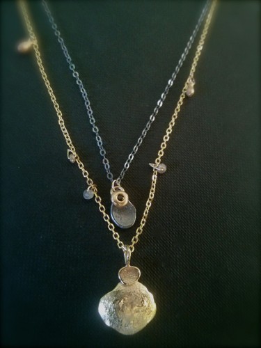 Necklace for women. 14k Solid Yellow Gold necklace with Labradorite and Silver  - Picture 8 of 11