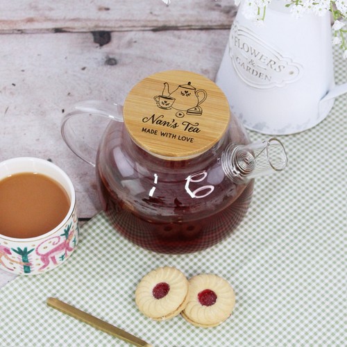 Teiera in vetro borosilicato personalizzata con coperchio e colino in legno - Foto 8 di 12