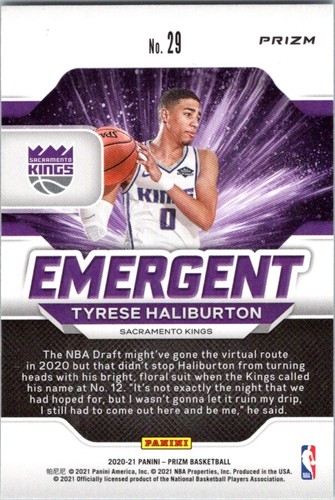2021 Panini Prizm Silver Emergent RC Rookie TYRESE HALIBURTON Kings SP R55 - Picture 2 of 2