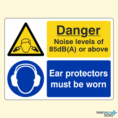 Noise Levels Of 85dB(A) Or Above / Ear Protectors Must Be Worn Safety Sign - 第 1/1 張圖片