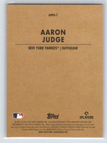 Aaron Judge 2021 Topps Archives Peel Offs Insert #69PO-7 New York Yankees - Picture 2 of 2