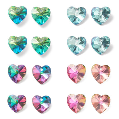 100 Stck. Bunt Glas Liebe Herz Charms Facettiert Galvanisiert 14mm Silber Rückseite