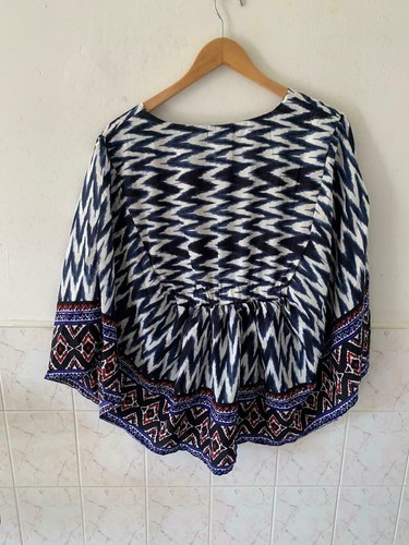 WOMEN PLUS SIZE LOOSE PRINT TOP BLOUSE PULLOVER KIMONO SLEEVE 2X 3X BLUE SALE - Picture 8 of 8