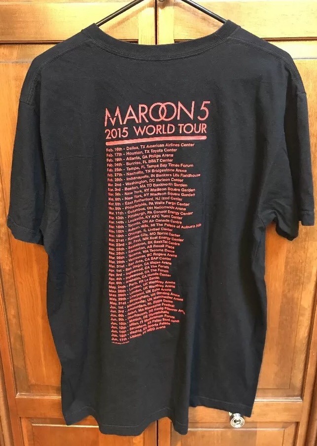 Maroon 5 World Tour 2015 Concert Black Tee T Shirt USA Made Men XL