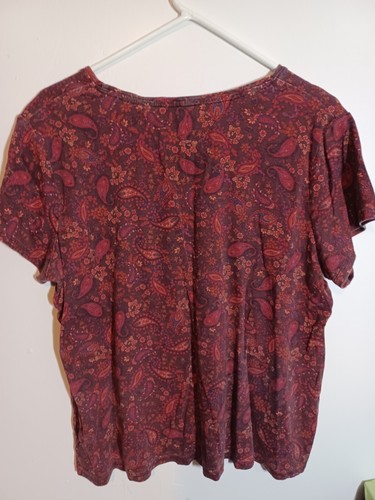 Croft & Barrow Women Top XL Red Paisley Shirt Short Sleeve Tee - Picture 5 of 7