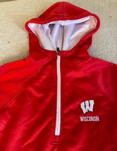 Wisconsin Badgers 1/2 Zip Hoodie Sweatshirt Women's Size L Thumb Holes Red - Picture 6 of 13