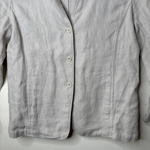 Eileen Fisher Blazer L Beige 100% Linen Collarless 3-Button Jacket Minimalist - Picture 6 of 8