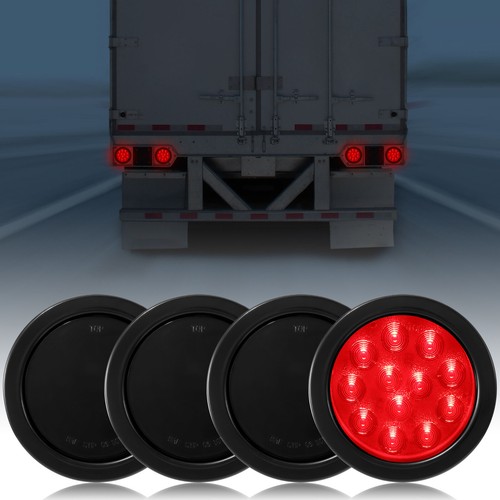 Truck Trailer 4Pcs 4" INCH Smoked Red LED Tail Lights Reverse Backup Assembly - Picture 1 of 12