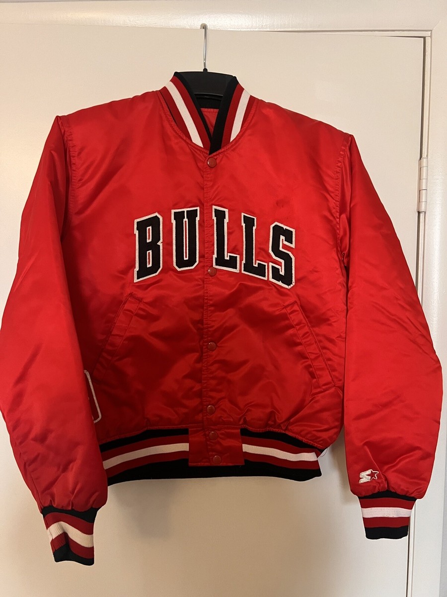 Vintage 80s Starter Chicago Bulls Jacket Red Snap Button Satin