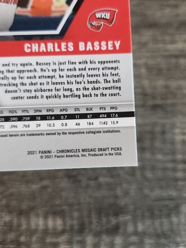 2021-22 Chronicles Charles Bassey Mosaic Base Rookie Card RC #273 Panini nba - Picture 12 of 13