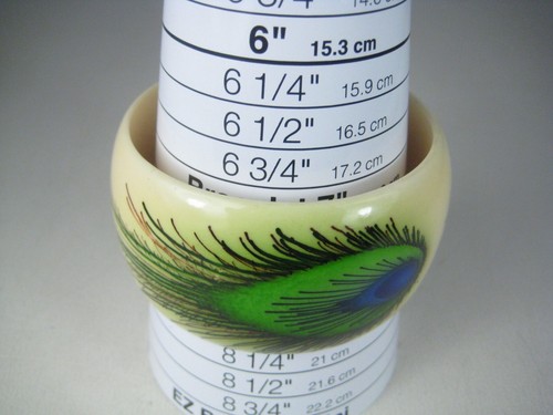 Vintage Plastic Bangle Peacock Feather Design Wide Bracelet Cuff Chunky - Picture 9 of 11