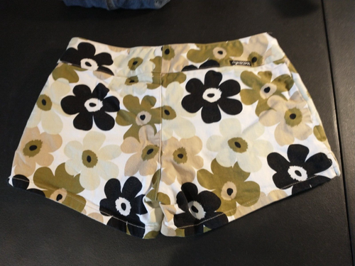 Vintage Y2K 90s Girls Size 16 Floral Denim Shorts Low Rise Gorp Core Olive Green - Picture 3 of 6