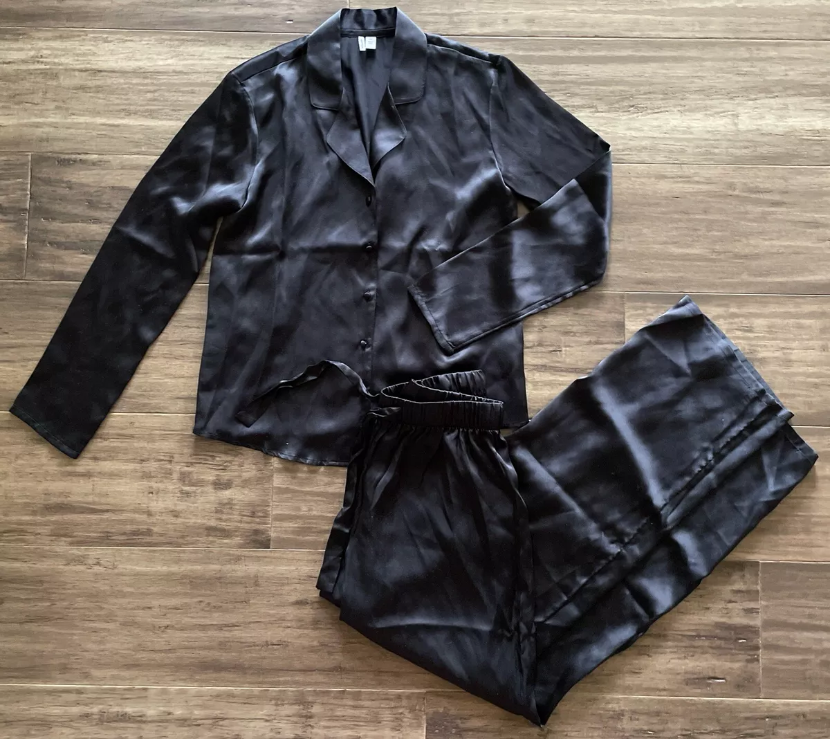 NWOT NORDSTROM Washable Silk Top Bottom Pajama SET XS Black eBay