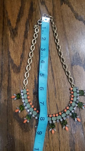 Pre-owned J Crew Statement Necklace Coral and Green Crystals Rhinestones - Picture 3 of 3