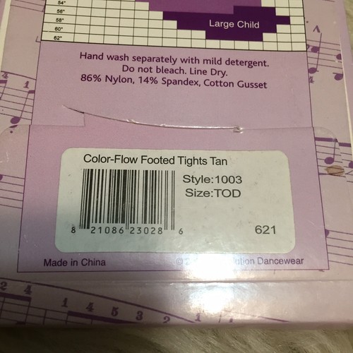 Children’s Revolution Dancewear Footed Color-Flow Tights, TOD, 1003 Tan. NEW - Picture 3 of 3