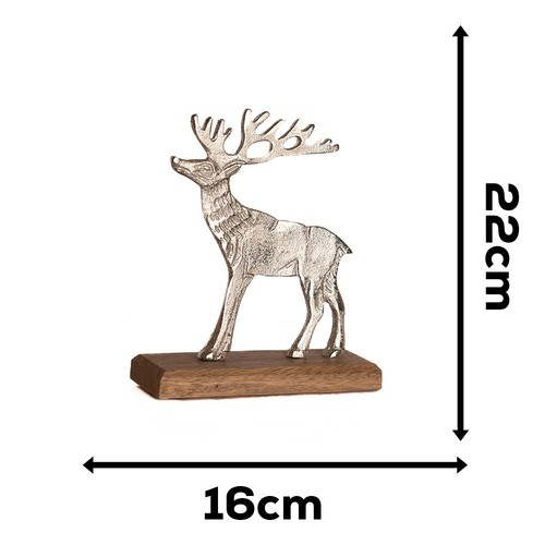 Christmas Reindeer Stag Ornament Metal Wood Decoration Silver Home Decor Xmas - Picture 21 of 24