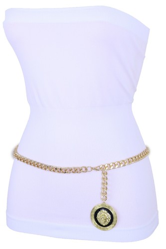 Women Fashion Gold Metal Chain Thin Waisted Party Belt Lion Charm Size XS S M - Picture 14 of 24