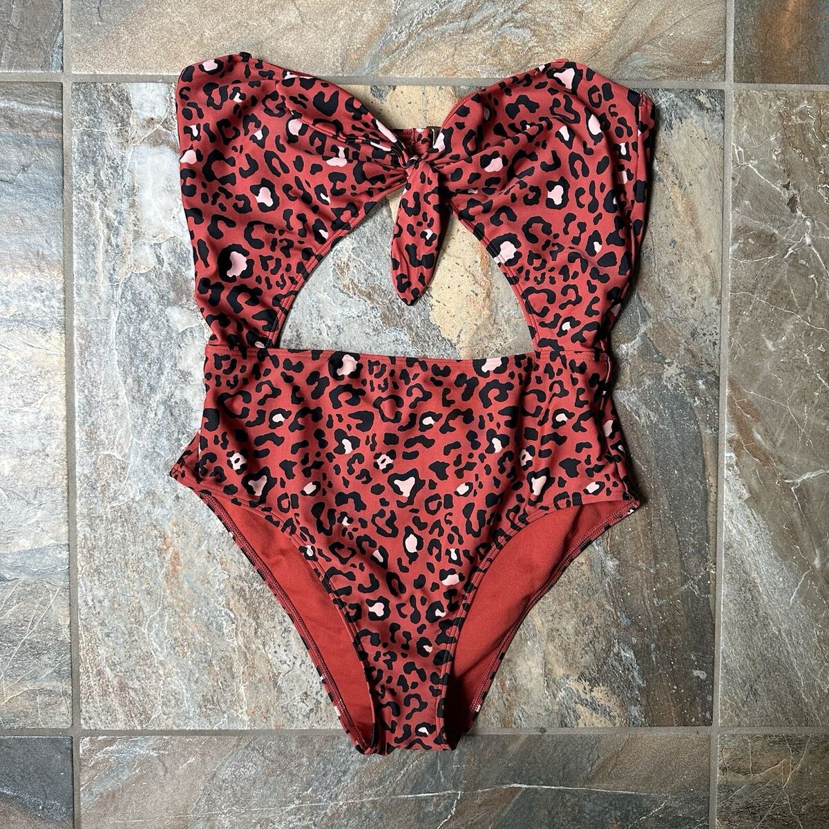 HOLLISTER Swim One Piece Red Animal Print Cut Out Swimsuit Size Medium Bow Tie eBay