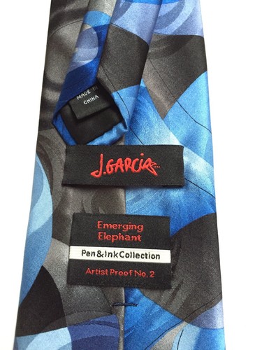 J Garcia 100% Silk Neck Tie Blue Emerging Elephants Pen Ink Collection Artist - Picture 5 of 9