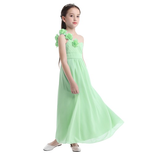 Mädchen Chiffon Brautjungfernkleider One-Shoulder Blumenmädchenkleid Ballkleider - Bild 12 von 37