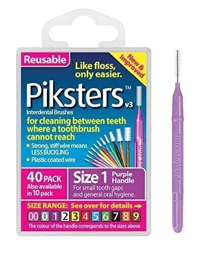 Piksters Interdental Brush - Size 1 Purple 0.45mm - 40 Brushes Per Pack Piksters Interdental Brush - Size 1 Purple 0.45mm - 40 Brushes Per Pack