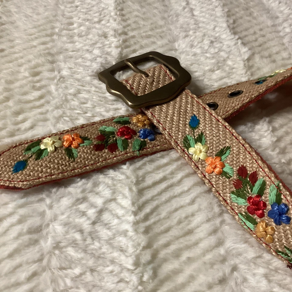 BEAUTIFUL Jute With Genuine Leather Brass Buckle Floral Owl Print Women’s Belt28 - Image 3 of 4