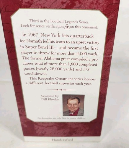 Joe Namath 1997 Hallmark Ornament Collectors Series Football Legends #3 W/ Card - Picture 3 of 3