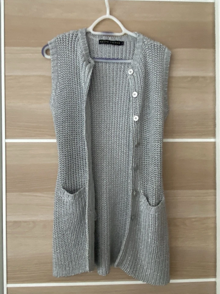 RALPH LAUREN Black Label Size S Silver Knitted Sleeveless Cardigan - Image 2 of 4