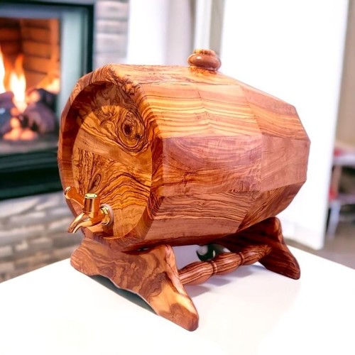 Regalos de calidad premium barril de vino de madera de olivo con soporte para noches de fiesta Reino Unido - Imagen 2 de 6