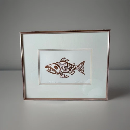 Bill Reid Haida Salmon “Skaag!” Copper Embossed Series Framed Signed Art Print