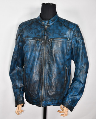 Gipsy Men's Blue  Leather Biker Jacket Mens Size L