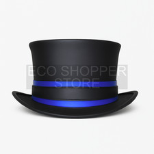 Black Leather Top Hat with Blue Band Party Wear Christmas New Year