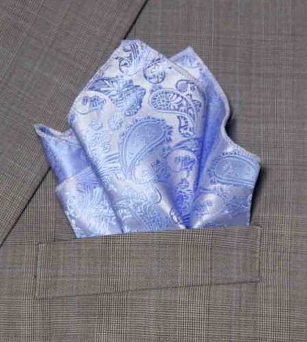 Gascoigne Blue White Paisley Pocket Square Men's - Afbeelding 2 van 3