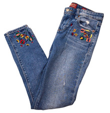 Lucky Brand Jeans Womens 0/25 Floral Embroidered Distressed Ava Skinny Denim