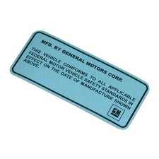 70-76 GM Blue Door Jamb ID Number Decal and Clear Cover GTO Judge Cutlass 442