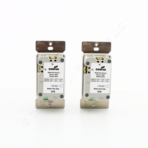 2pcs Eaton White Incandescent 1-Pole Slide Dimmer Switches Non-Preset SI061-W - Picture 3 of 5