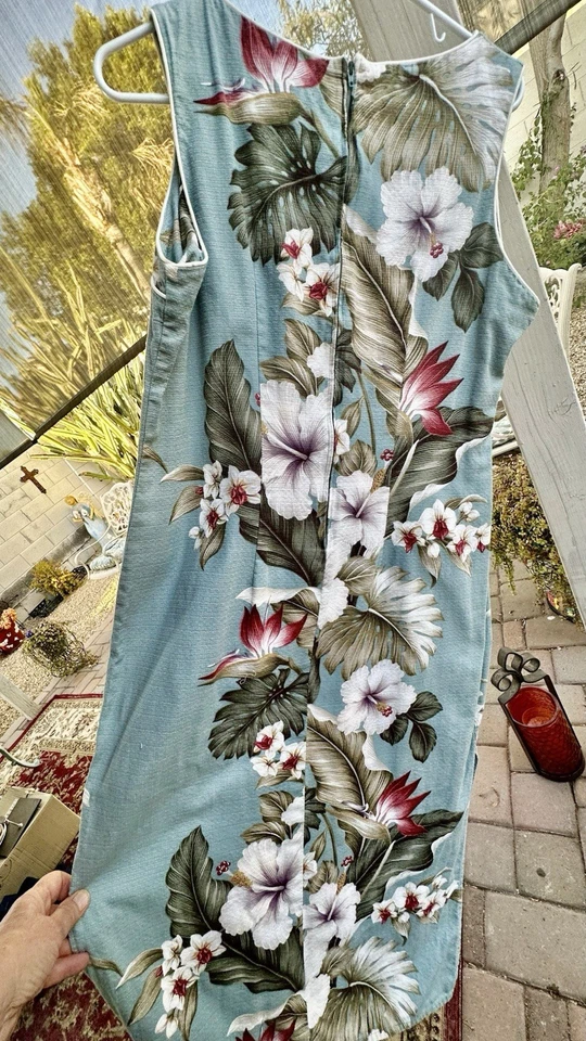 Auténtico vestido recto hawaiano de tela de corteza hasta el tobillo ajustado sin mangas. Talla XL Foto 3 de 4
