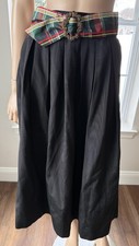 VTG Susan Bristol Black Pleated Midi Skirt w/ Plaid Tartan Belt Size 6 Preppy