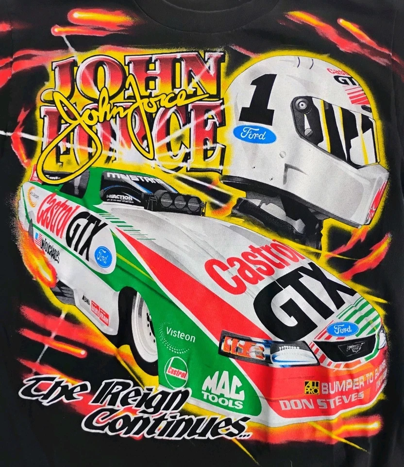 Camiseta de Colección Años 90 NHRA John Force WINSTON DRAG RACING ESTAMPADO POR TODAS PARTES Grande AOP Foto 2 de 4
