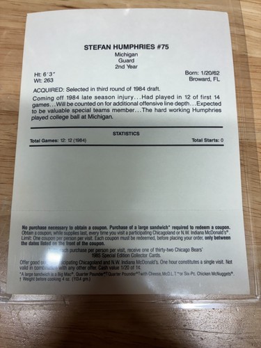 1985 McDonalds Chicago Bears Karten einzeln gelb oder blau mit Tabs. Gut bis EX - Bild 63 von 91