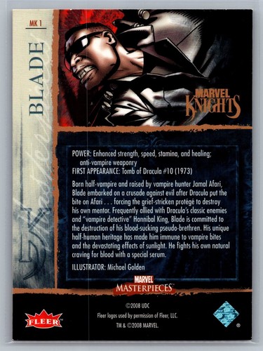 2008 Fleer Marvel Masterpieces - Holo Marvel Knights Blade #MK1 - Picture 2 of 2