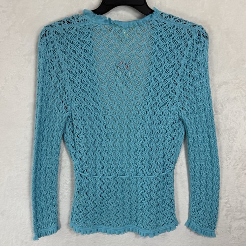 Y2K NEW Sigrid Olsen Crochet Open Knit Cardigan Size M Boho Ruffle Beachy Preppy - Picture 6 of 15