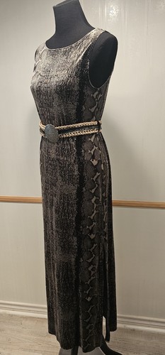 Vintage Gray Black Python Print Sleeveless Side Slit Maxi Dress with Belt M/L - Picture 19 of 23