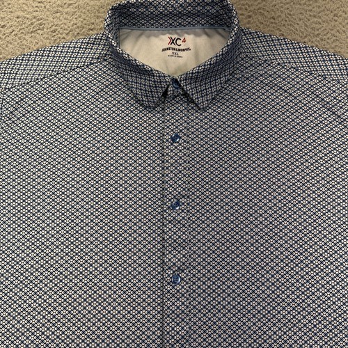 Johnston & Murphy XC4 Shirt Mens 2XL Blue Geometric Print Short Sleeve Button Up - Picture 3 of 9
