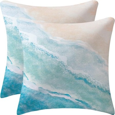 Beach Watercolor Blue Pillow Covers Sea Ocean Nature Scenery Decorative Throw