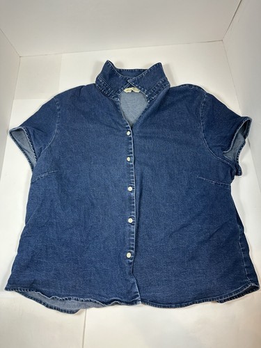 Eddie Bauer Denim Vest Men’s XL Button Up Short Sleeve Jean Jacket Denim XL