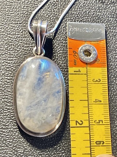 Vintage Sterling Silver Charm Lg White Swirl MoonStone Oval 925 Pendant Necklace - Picture 11 of 18
