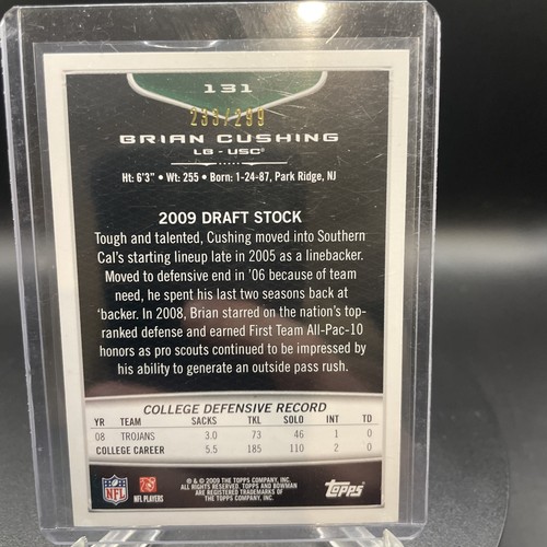 2009 Bowman Rookie #131 Brian Cushing /299 USC Trojans Numbered Football Card RC - Picture 2 of 2